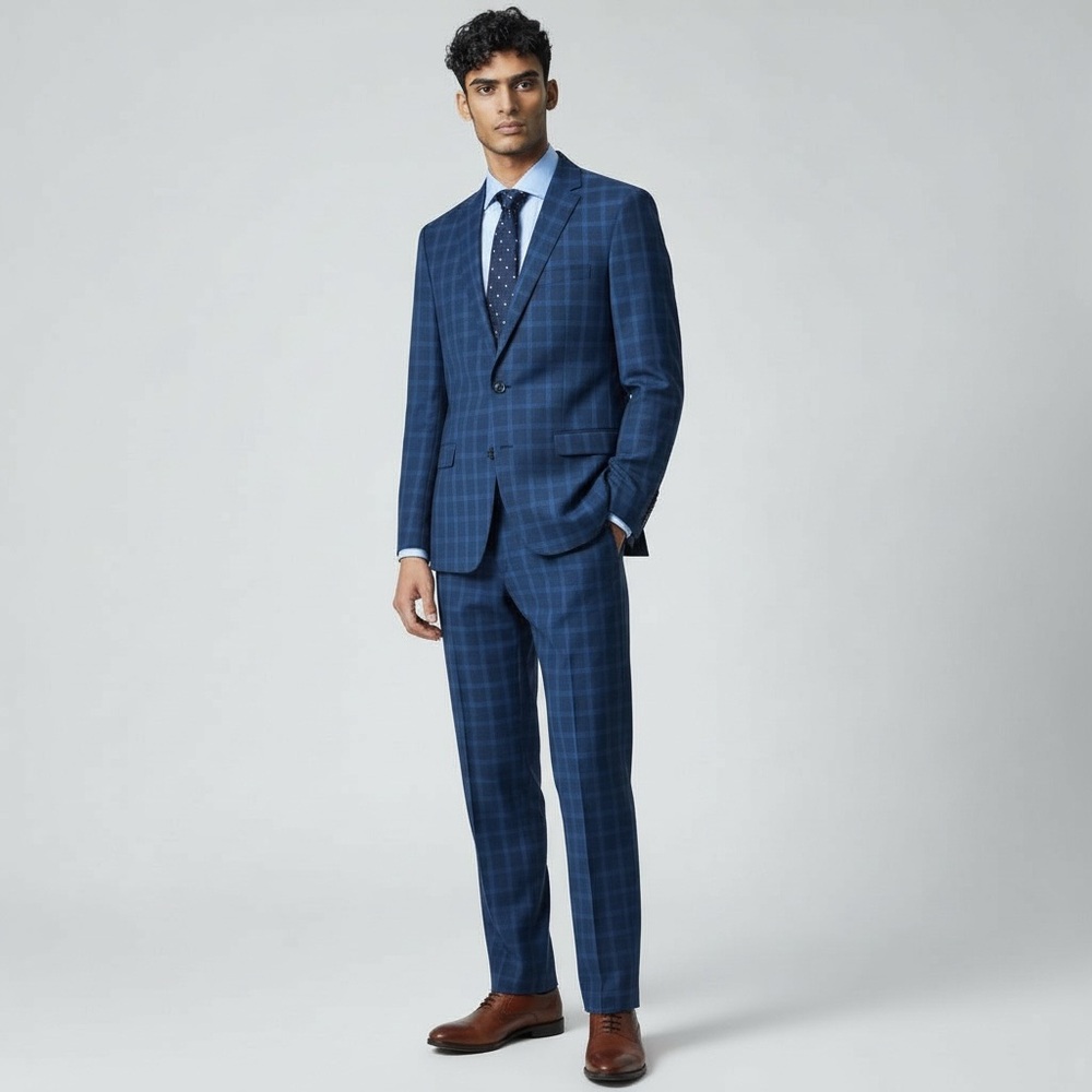 Nick Graham blue plaid modern fit 2 button 2 piece suit business wedding